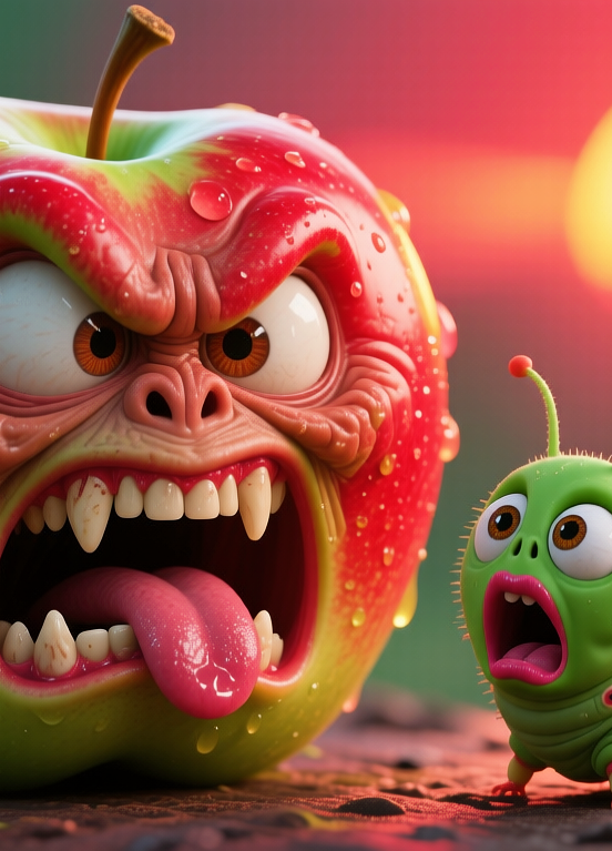 Screaming apple and a frightened caterpillar, Орущее яблоко и испуганная гусеница, oxsiondesign