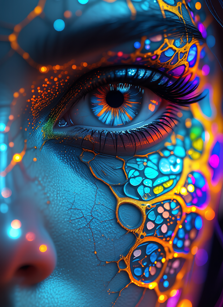 Girl face with luminous patterns, Лицо девушки с светящимися узорами, oxsiondesign