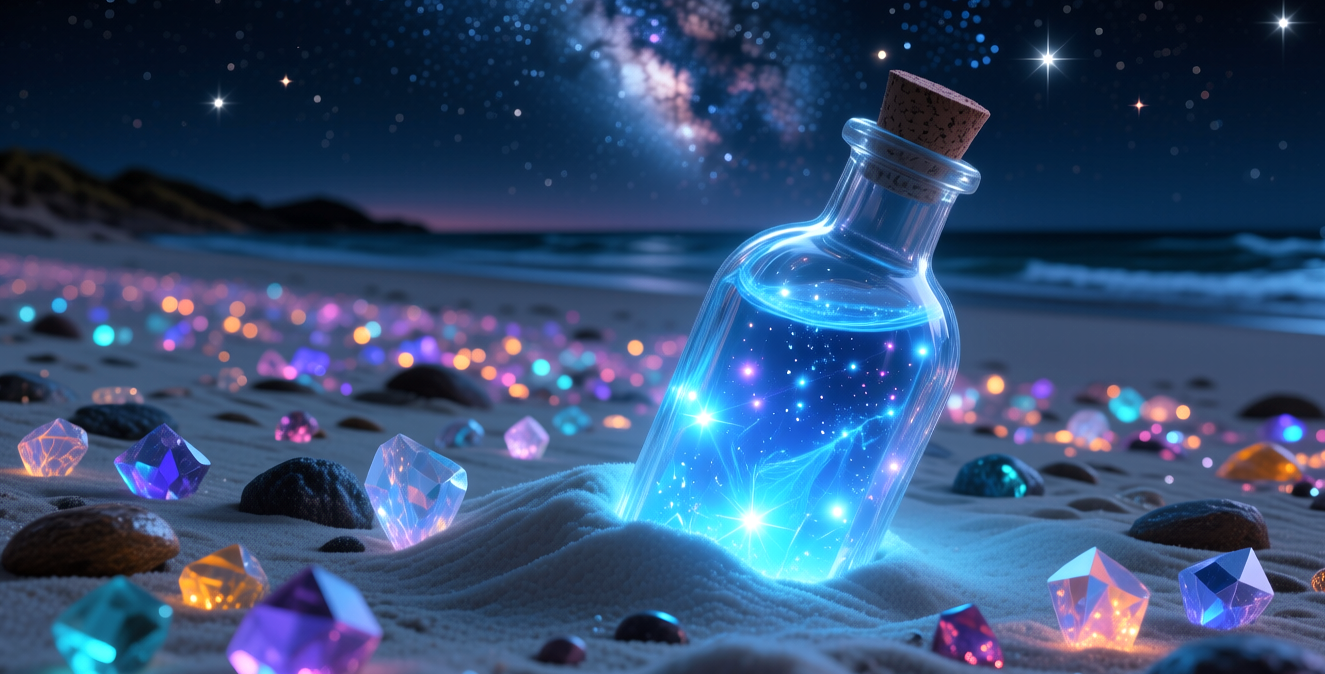 Magic bottle on the beach, Волшебная бутылка на пляже