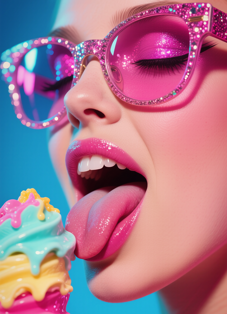 Girl licks ice cream, Девушка облизывает мороженое, oxsiondesign
