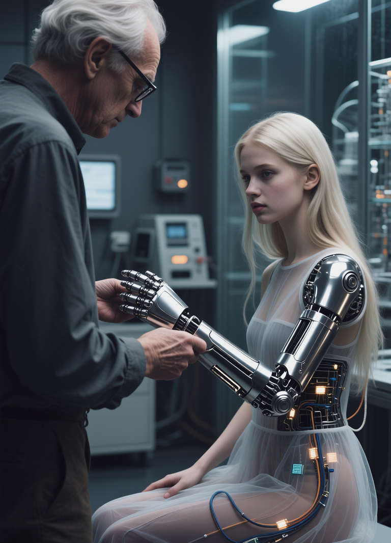 Scientist and the cybernetic girl, Ученый и кибернетическая девушка, oxsiondesign