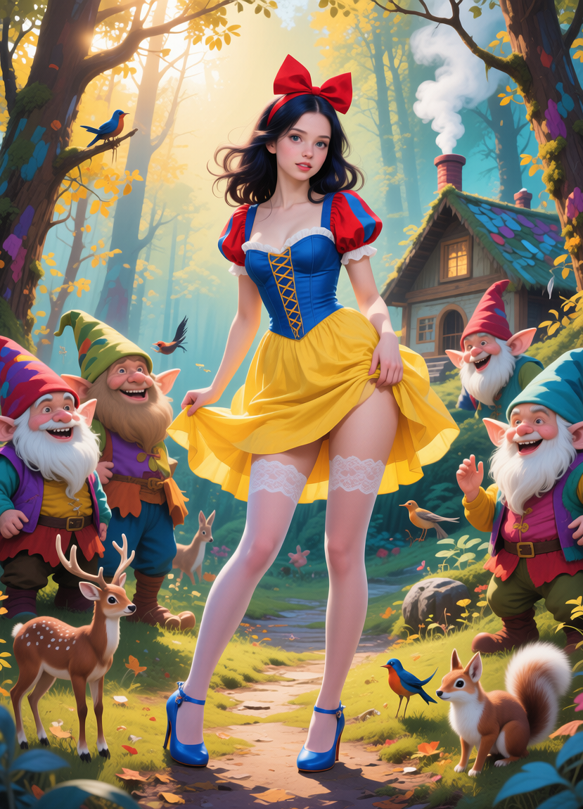Playful Snow White and the dwarfs, Игривая Белоснежка и гномы, oxsiondesign
