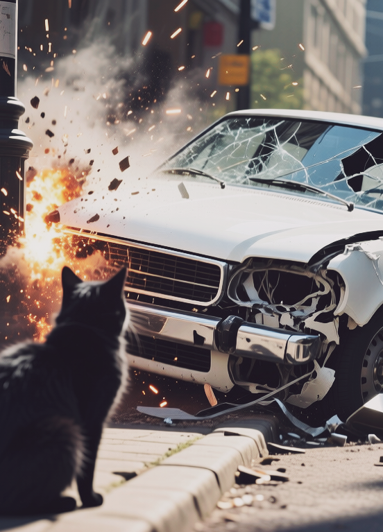 Accident with a black cat, Авария с котом, oxsiondesign