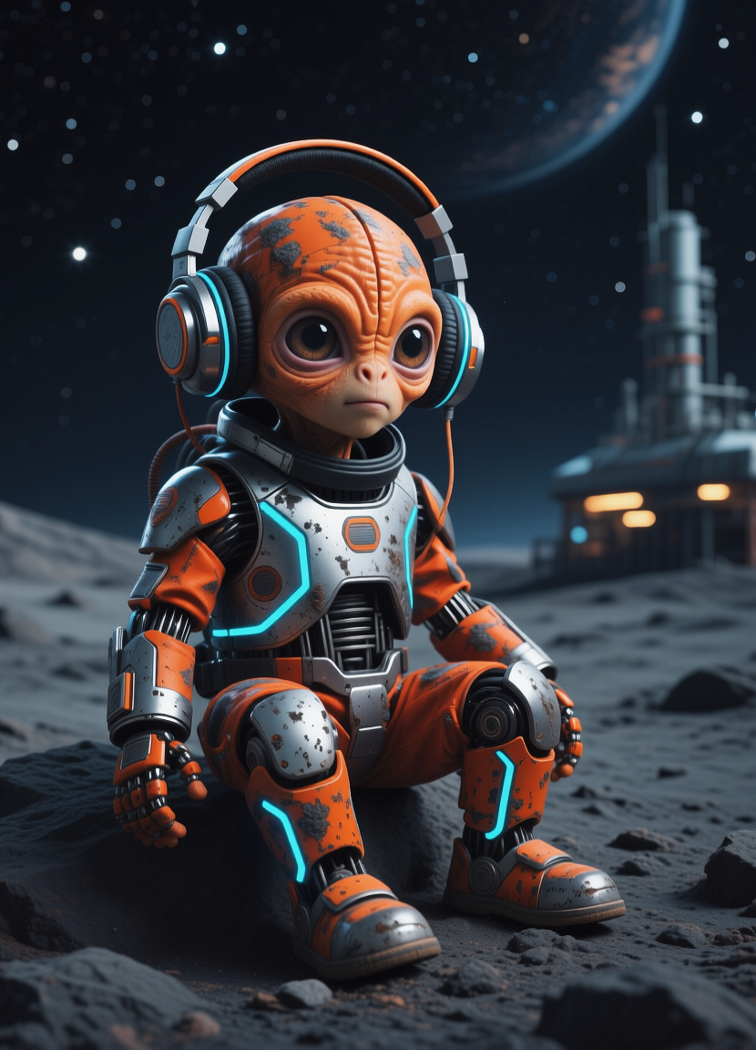 Orange alien wearing headphones, Оранжевый инопланетянин в наушниках, oxsiondesign