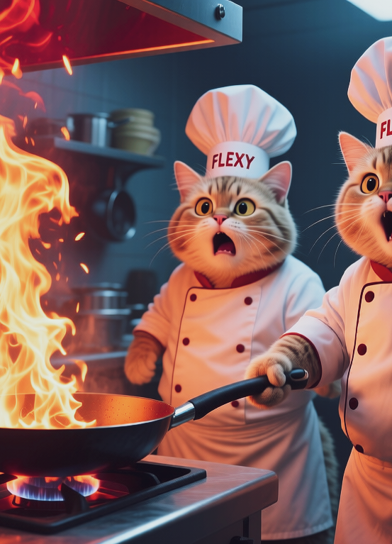 Chef's cats in kitchen, Кошки шеф-повара на кухне