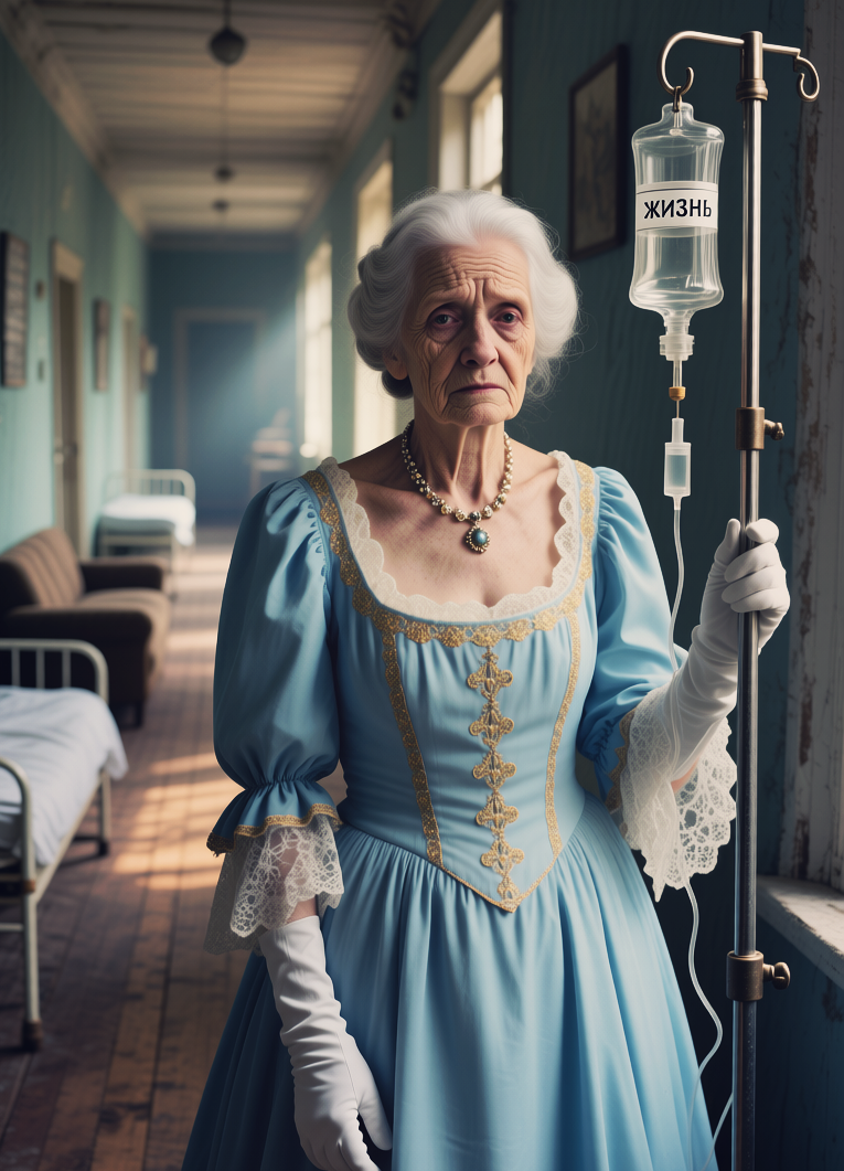 Old lady in vintage dress in hospital, Пожилая леди в винтажном платье в больнице, oxsiondesign