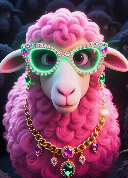 Glamorous pink sheep among black sheep, Гламурная розовая овца среди черных овец, oxsiondesign