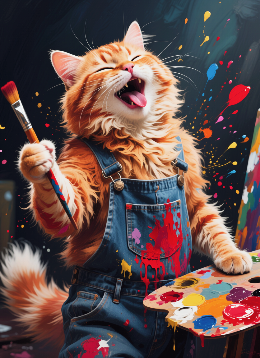 Funny red cat artist, Веселый рыжий кот художник, oxsiondesign