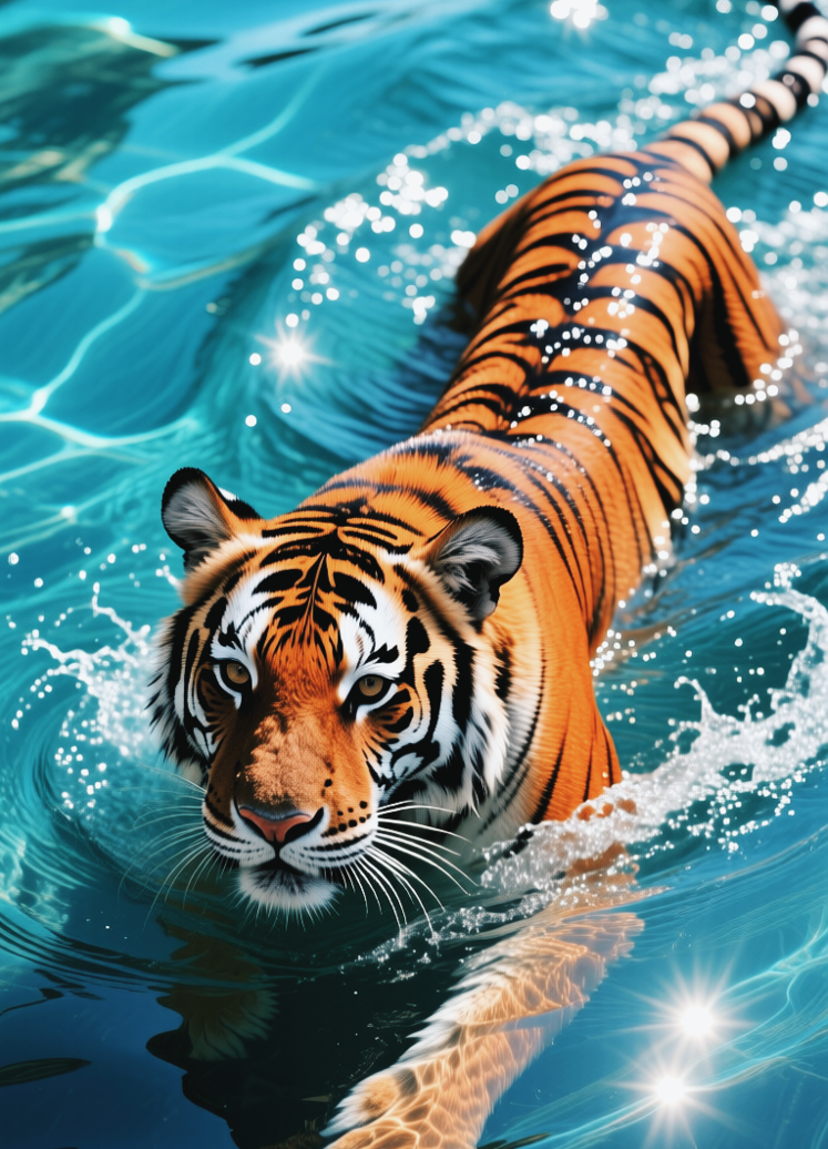 Tiger in turquoise water, Тигр в бирюзовой воде, oxsiondesign