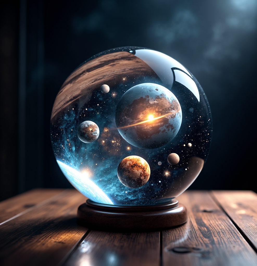 Crystal ball with planets, Хрустальный шар с планетами
