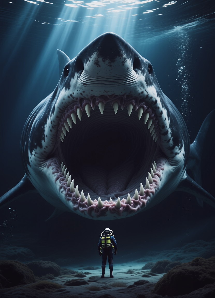 Huge megalodon shark, Огромная акула мегалодон, oxsiondesign