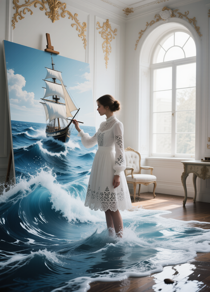 Artist and the living painting, Художница рисует живую картину, oxsiondesign