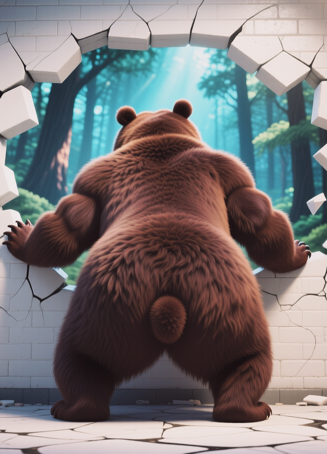 Bear gets out of prison, Медведь выбирается из тюрьмы, oxsiondesign