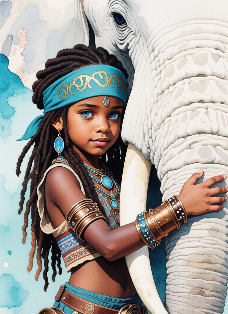 Little girl with a white elephant, Маленькая девочка с белым слоном, oxsiondesign