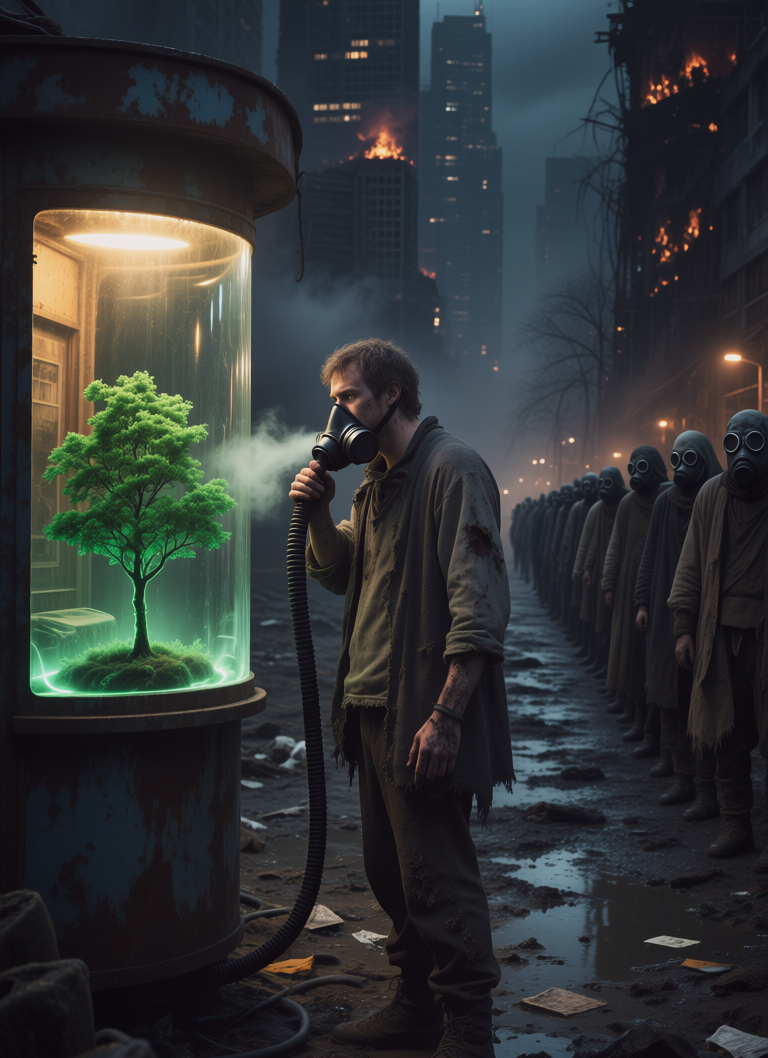 Queue for oxygen in a ruined city, Очередь за кислородом в разрушенном городе, oxsiondesign