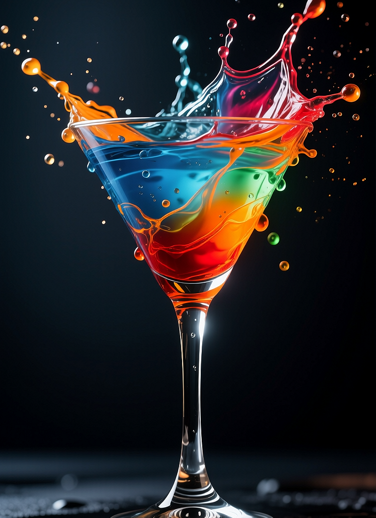 Colorful cocktail in martini glass, Разноцветный коктейль в стакане мартини, oxsiondesign