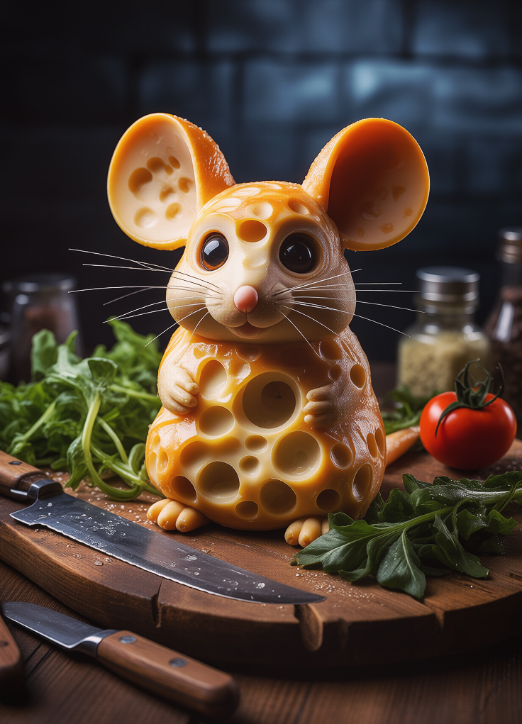Piece of cheese in shape of cute mouse, Кусок сыра в виде милой мышки, oxsiondesign