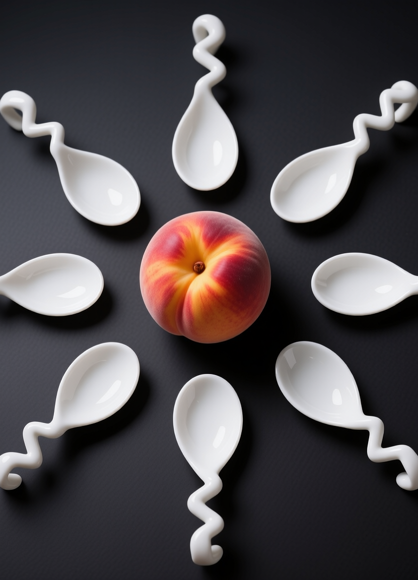 Peach with spoons, Персик с ложками