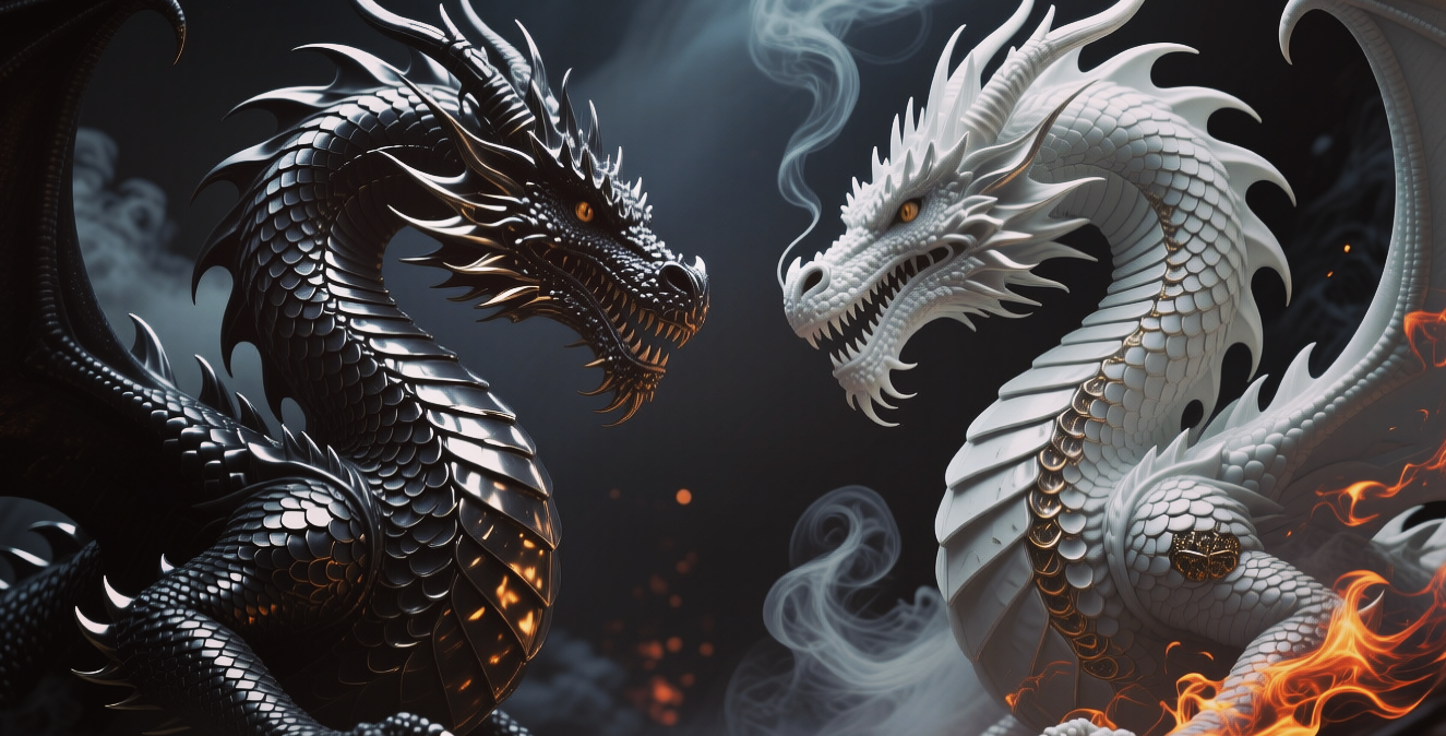  Black and White dragon as Yin Yang, Черный и белый дракон как Инь-Ян