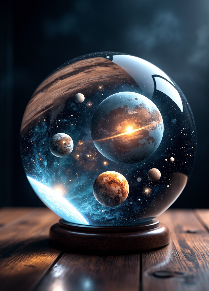 Glass ball with planets, Стеклянный шар с планетами