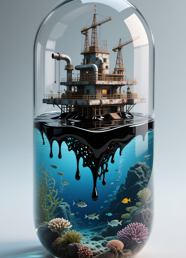 Capsule with oil platform and ocean, Капсула с нефтяной платформой и океаном, oxsiondesign