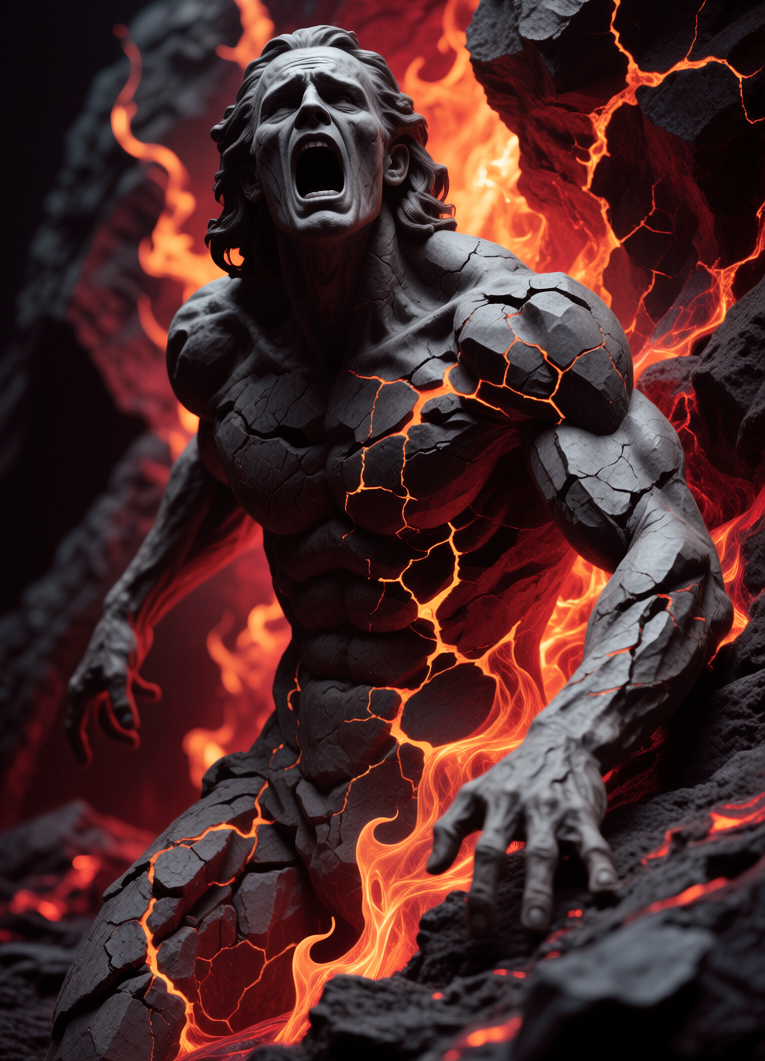 Screaming statue on fire, Кричащая статуя в огне, oxsiondesign