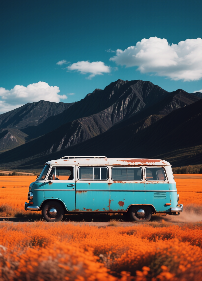 Turquoise retro van, Бирюзовый ретро фургон, oxsiondesign