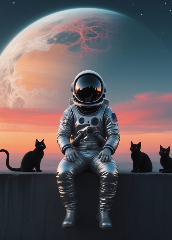 Astronaut with kittens, Астронавт с котятами, oxsiondesign