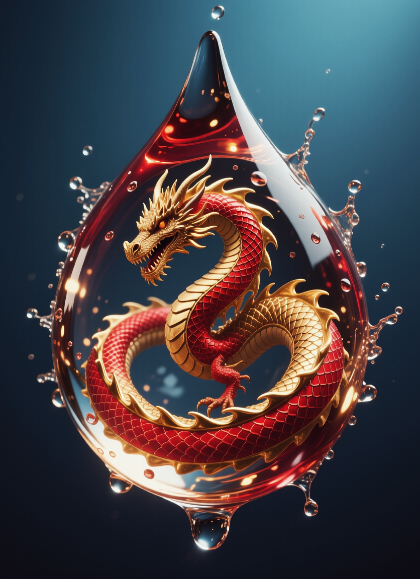 Red-gold dragon in drop water, Красно-золотой дракон в капле воды, oxsiondesign
