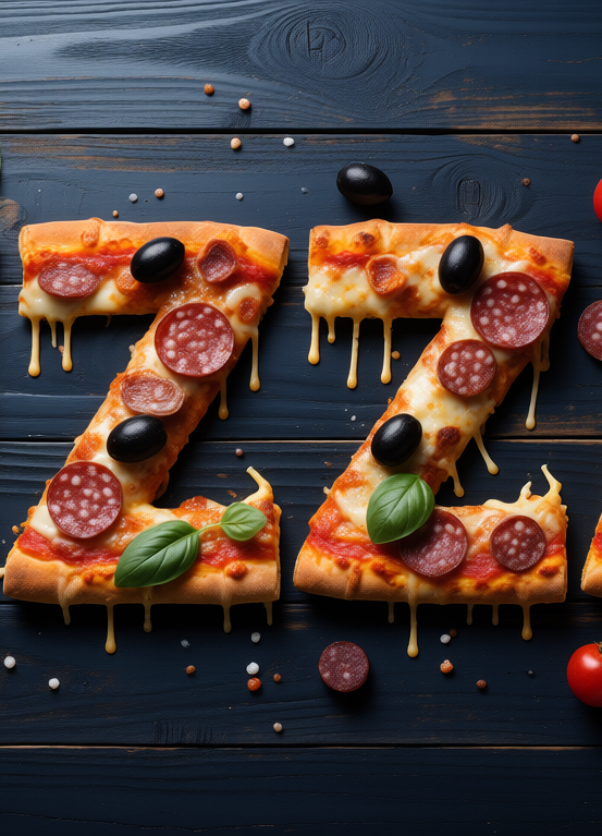 The word "PIZZA" made from pizza slices, Надпись "PIZZA" из кусков пиццы, oxsiondesign