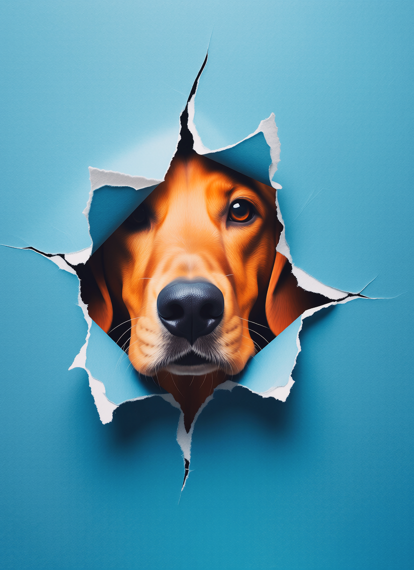 Ginger dog peeks out of a hole, Рыжая собака выглядывает из дырки, oxsiondesign