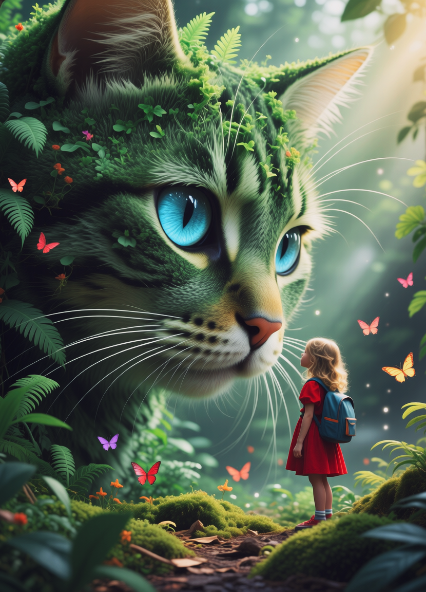Big forest cat and a little girl, Большой лесной кот и маленькая девочка, oxsiondesign
