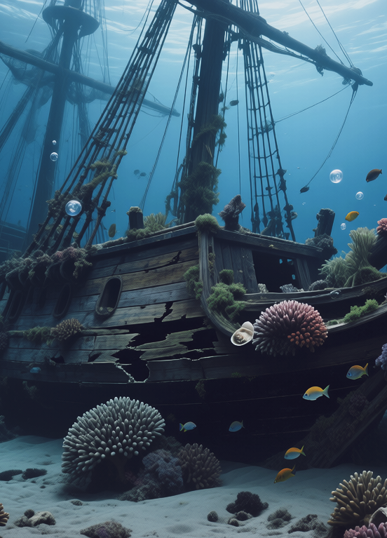 Sunken sailing ship, Затонувший парусный корабля, oxsiondesign