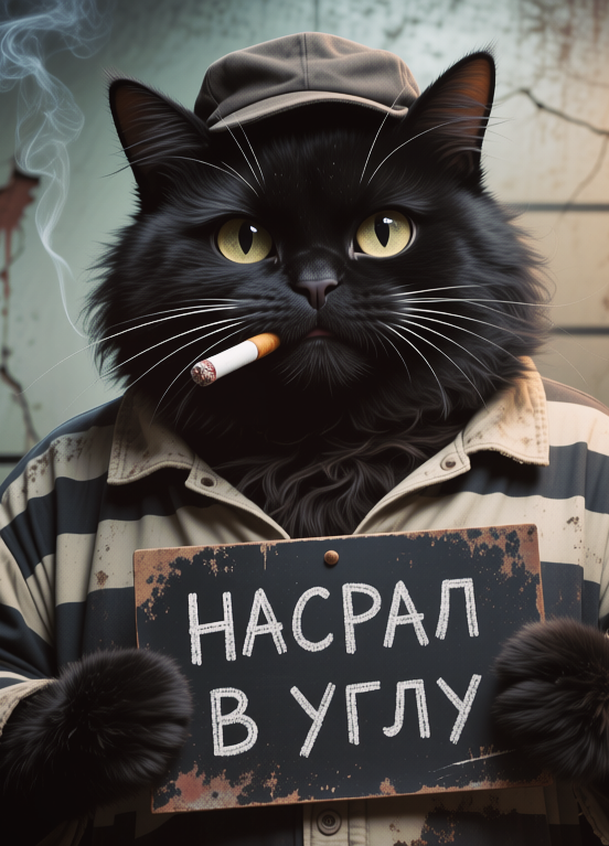Black prison cat with a sign, Тюремный черный кот с табличкой, oxsiondesign
