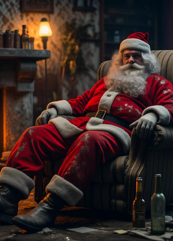Drunk Santa Claus in dirty apartment, Пьяный санта клаус в грязной квартире