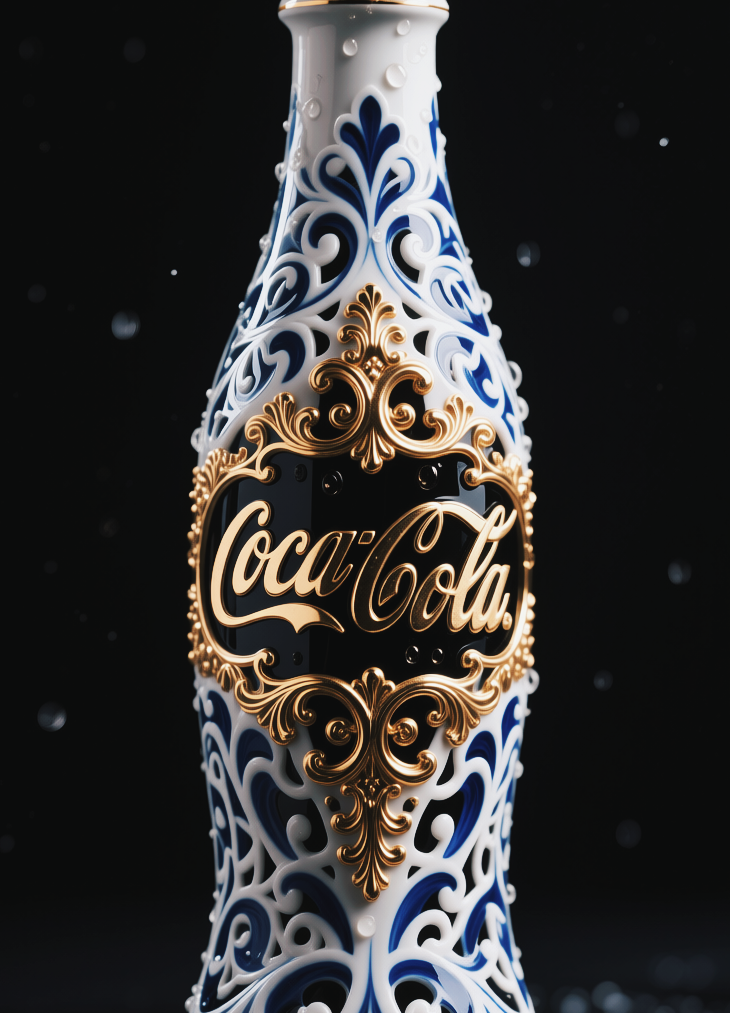 Coca-Cola bottle with Gzhel ornament, Бутылка Coca-Cola с гжель орнаментом, oxsiondesign