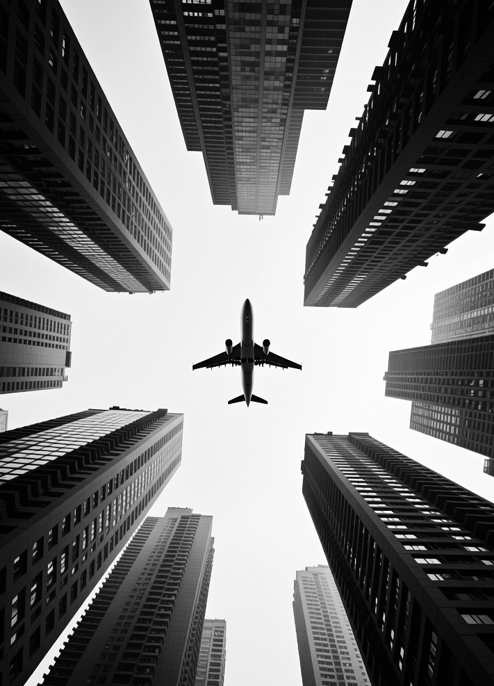 Flying plane in the sky, Летящий самолет в небе, oxsiondesign