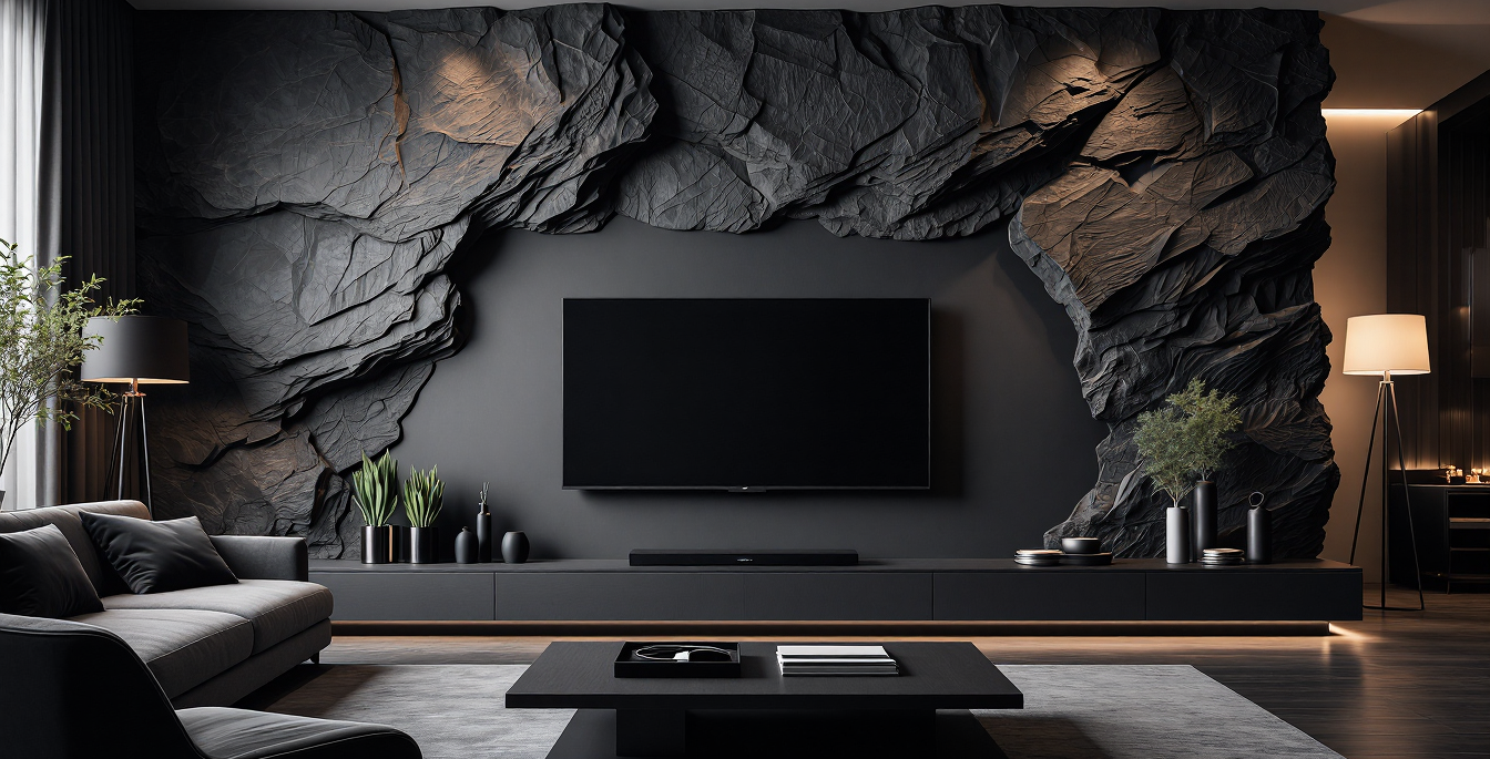 Interior with a stone wall, Интерьер с каменной стеной