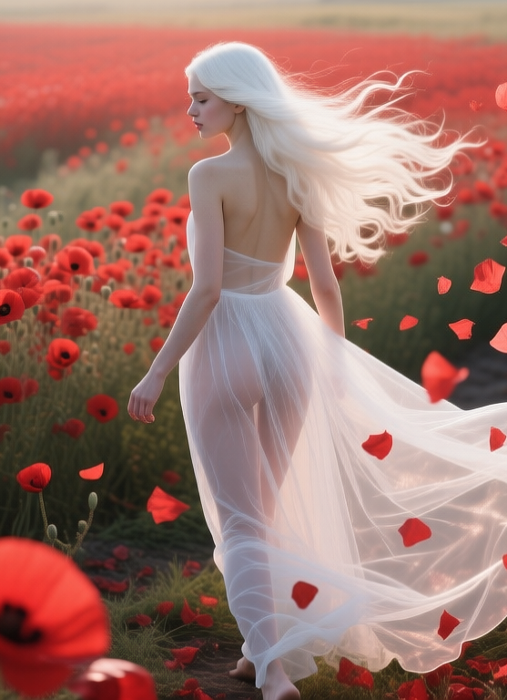 Girl among red flowers, Девушка среди красных цветов, oxsiondesign