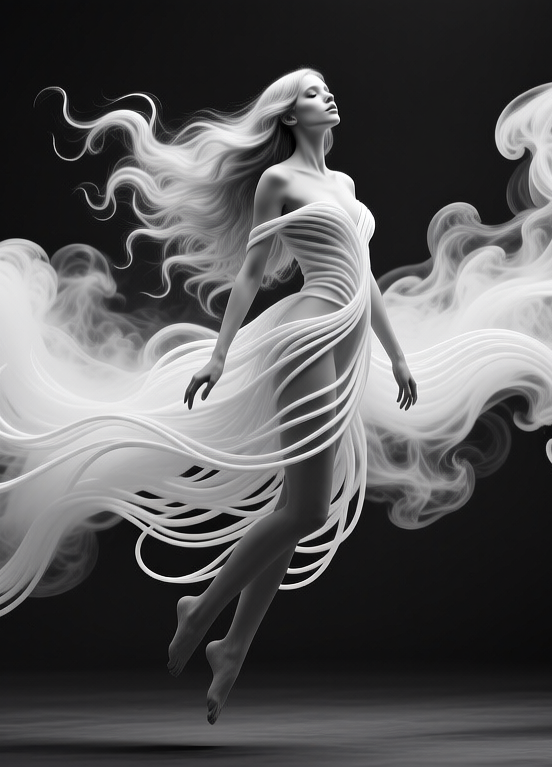 Girl with flowing smoky formations, Девушка с струящимися дымчатыми образованиями, oxsiondesign