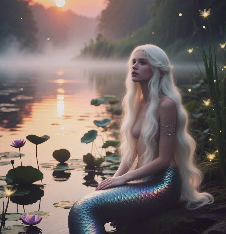 Mermaid on the shore of a pond, Русалка на берегу пруда